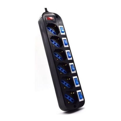Imagem de Bloco de 6 tomadas Ewent c/ Interruptores Individuais Preto - 1.5Mtr