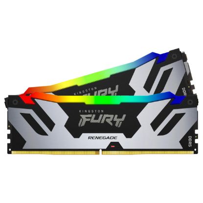Imagem de Dimm DDR5 Pack 2x 16GB (32GB) Kingston CL32 6400Mhz Fury Renegade RGB Prateado