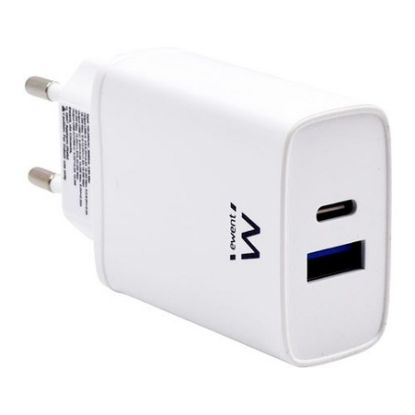 Imagem de Carregador de Tomada Ewent USB + Type-C 20W Branco