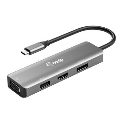 Imagem de Hub Type-C 1 Porta USB2.0 + HDMI + DisplayPort + VGA Equip Cinza