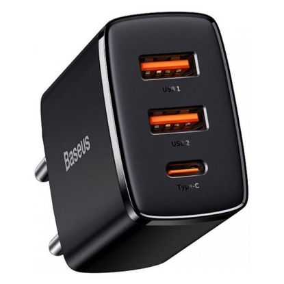 Imagem de Carregador de Tomada Baseus 2 Portas USB + Type-C Fast Charge 30W Preto