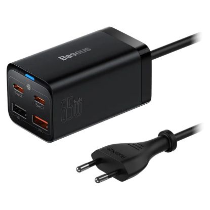 Imagem de Carregador de Tomada Baseus 2 Portas USB + 2 Portas Type-C GaN3 Pro Fast Charge 65W Preto