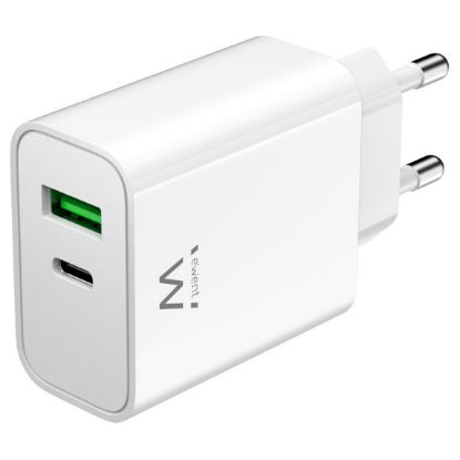Imagem de Carregador de Tomada Ewent USB + Type-C 30W Branco