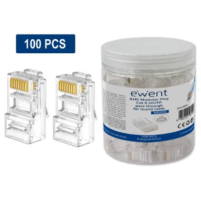 Imagem de Ficha de Rede RJ45 Ewent Modulares Pass-Through Cat.6 U/UTP (Pack100)
