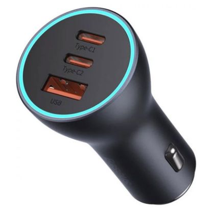 Imagem de Carregador de Isqueiro Baseus USB + 2 Portas Type-C 65W Cinza