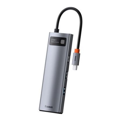 Imagem de Hub Type-C 3 Portas USB3.0 + Type-C + HDMI + RJ45 + Leitor Cartões Baseus Metal Gleam Cinza