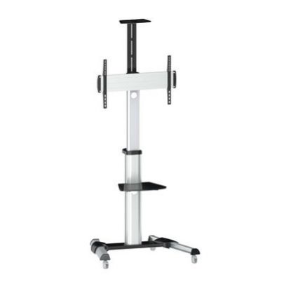 Imagem de Suporte Chão Móvel p/ Ecrã 37"/70" Equip Inclinável/Giratório c/ Prateleira Prateado