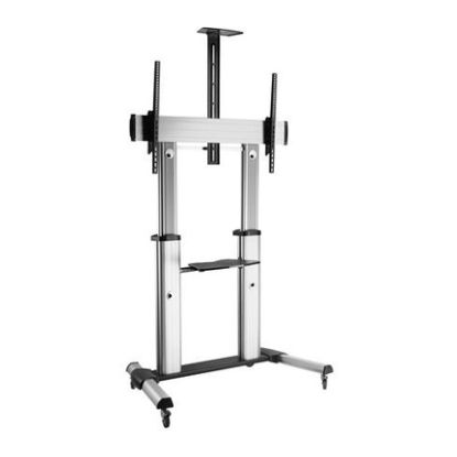Imagem de Suporte Chão Móvel p/ Ecrã 60"/100" Equip Inclinável/Giratório c/ Prateleira Prateado