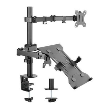 Imagem de Suporte Mesa Articulado p/ 2 Ecrãs 13"/32" Equip Preto c/ Prateleira