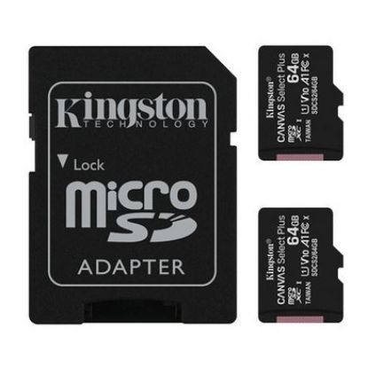 Imagem de MicroSD Kingston 2x 64Gb Class10 (U1) FullHD Canvas Select Plus 100MB/s + AdaptadorSD