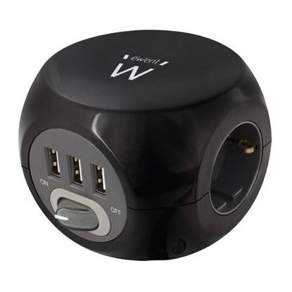 Imagem de Bloco de 3 tomadas Ewent EW3938 + 3 Portas USB 2.4A Preto