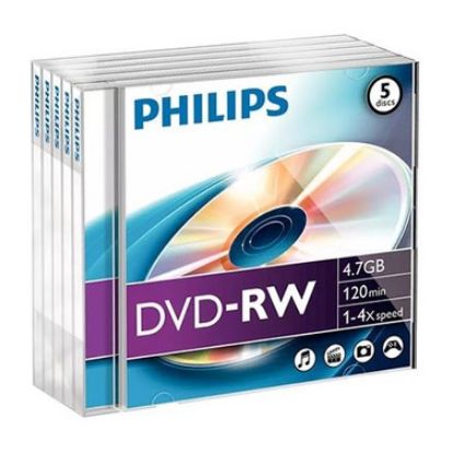 Imagem de DVD-RW 4x Philips 4.7Gb Pack5 JewelCase (Regravável)