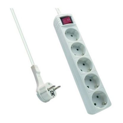 Imagem de Bloco de 5 tomadas Ewent Liso c/ Switch Branco - 1.5Mtr