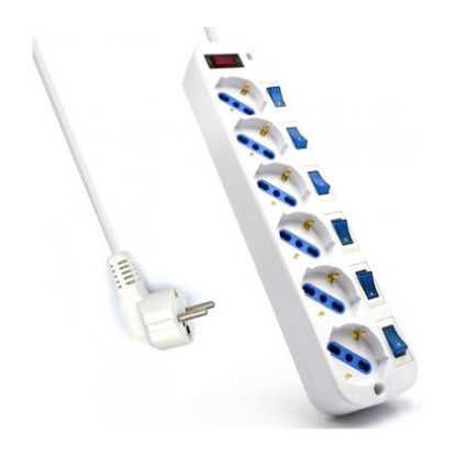Imagem de Bloco de 6 tomadas Ewent c/ Interruptores Individuais Branco - 1.5Mtr
