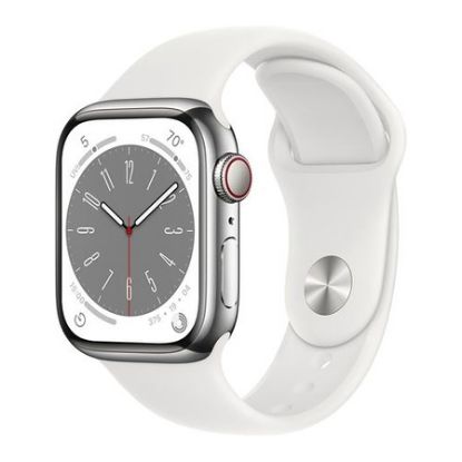 Imagem de Apple Watch Series 8 GPS + Cellular Aço Inoxidável Prateado | Bracelete Sport Branca (41mm)