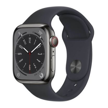 Imagem de Apple Watch Series 8 GPS + Cellular Aço Inoxidável Grafite | Bracelete Sport Meia-Noite (41mm)