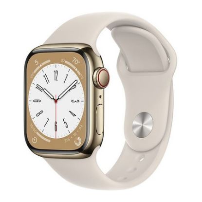 Imagem de Apple Watch Series 8 GPS + Cellular Aço Inoxidável Dourado | Bracelete Sport Luz das Estrelas (45mm)
