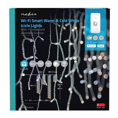 Imagem de Grinalda Luz Nedis SmartLife Wi-Fi Quente Frio 48 Gotas 240 Leds 5Mtr