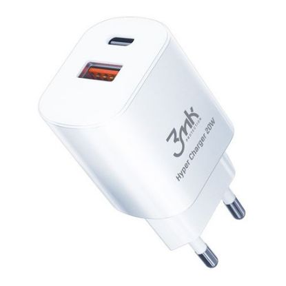 Imagem de Carregador de Tomada 3MK USB + Type-C Hyper Charger 20W Branco