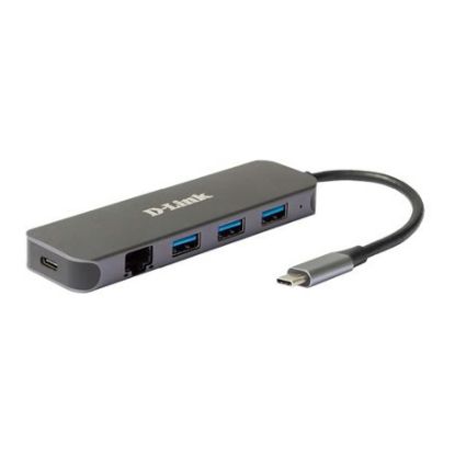 Imagem de Hub Type-C 3 Portas USB3.0 + 1 Porta Type-C/PD 3.0 + RJ45 Gigabit D-Link Cinza