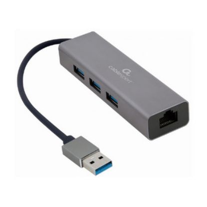 Imagem de Hub USB3.0 4 Portas + RJ45 Gigabit Gembird Preto