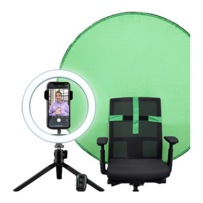 Imagem de Streaming Kit Maku+ Anel Iluminação LED Trust Ring Light 10" + Tela Verde