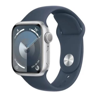 Imagem de Apple Watch Series 9 GPS Alumínio Prateado | Bracelete Sport Azul Trovoada - M/L (45mm)