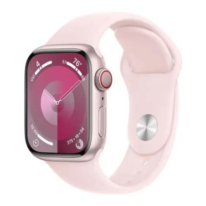 Imagem de Apple Watch Series 9 GPS + Cellular Alumínio Rosa | Bracelete Sport Rosa Claro - S/M (41mm)