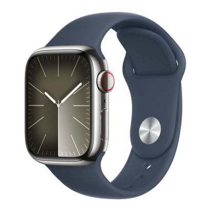 Imagem de Apple Watch Series 9 GPS + Cellular Aço Inoxidável Prateado | Bracelete Sport Azul Trovoada - M/L...