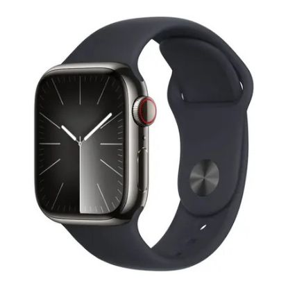 Imagem de Apple Watch Series 9 GPS + Cellular Aço Inoxidável Grafite | Bracelete Sport Meia-Noite M/L (41mm)