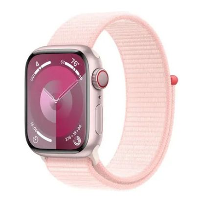 Imagem de Apple Watch Series 9 GPS + Cellular Alumínio Rosa | Bracelete Sport Loop Rosa Claro (45mm)
