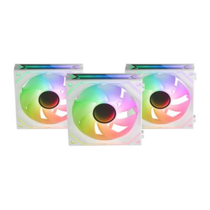 Imagem de Ventoinha 120mm Mars Gaming LinkFinity Mirror ARGB PWM Branca (Pack3) Kit