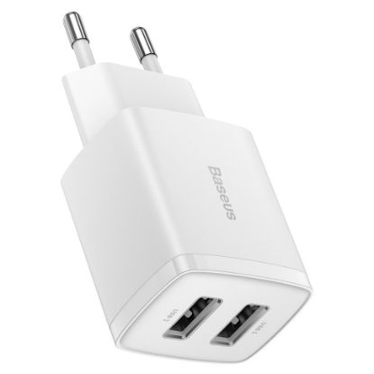 Imagem de Carregador de Tomada Baseus 2 Portas USB Compacto 10.5W Branco