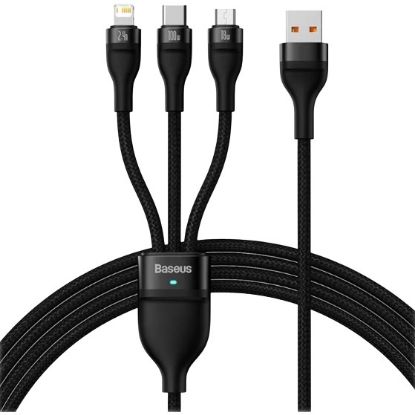 Imagem de Cabo USB2.0 p/ Lightning/Type-C/MicroUSB Baseus Flash Series Preto - 1.2Mtr