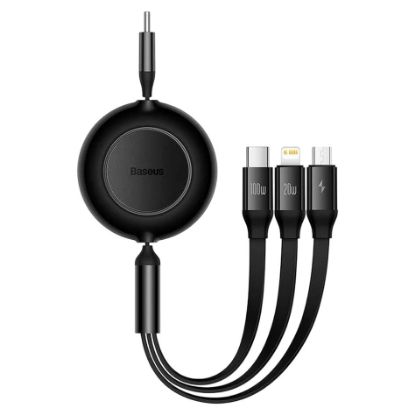 Imagem de Cabo Adaptador Type-C p/ Lightning + Type-C + MicroUSB Baseus Bright Mirror 4 Retrátil Preto - 1....