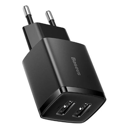 Imagem de Carregador de Tomada Baseus 2 Portas USB Compacto 10.5W Preto