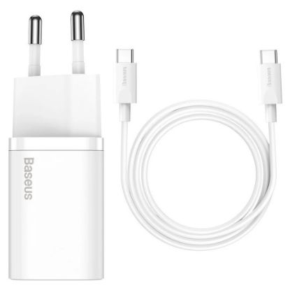 Imagem de Carregador de Tomada Baseus Type-C Super Si 1C PD 25W Branco c/ Cabo Type-C