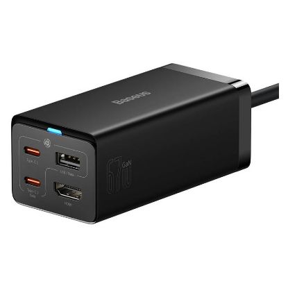 Imagem de Carregador de Tomada Baseus 2 Portas USB + Type-C + HDMI GaN5 Pro Fast Charge 67W Preto