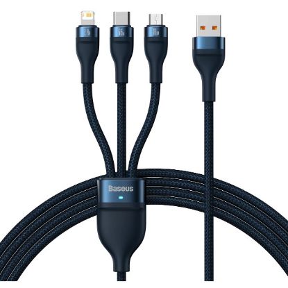 Imagem de Cabo USB2.0 p/ Lightning/Type-C/MicroUSB Baseus Flash Azul - 1.2Mtr