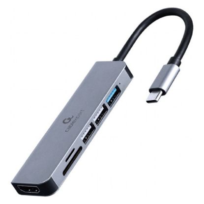 Imagem de Hub Type-C 1 Porta USB3.1 + 2 Portas USB2.0 + HDMI + Leitor Cartões Gembird Cinza