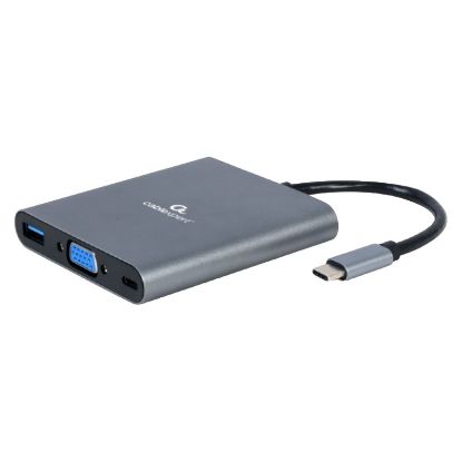 Imagem de Hub Type-C 1 Porta USB3.1 + Type-C + HDMI + VGA + Leitor Cartões + Audio Gembird Cinza