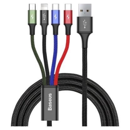 Imagem de Cabo USB2.0 p/ Lightning/ 2x Type-C/MicroUSB Baseus Nylon Braided - 1.2Mtr