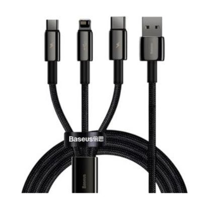 Imagem de Cabo USB2.0 p/ Lightning/Type-C/MicroUSB Baseus Tungsten Gold Preto - 1.5Mtr