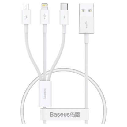 Imagem de Cabo USB2.0 p/ Lightning/Type-C/MicroUSB Baseus Superior Branco - 1Mtr