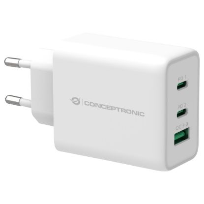 Imagem de Carregador de Tomada Conceptronic 2 Portas Type-C + USB ALTHEA12W 65W Branco