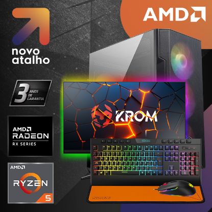 Imagem de Computador Novo Atalho Krom Bundle R5 16GB SSD 1TB RX 7600 Preto + Monitor + Teclado e Rato + Tapete