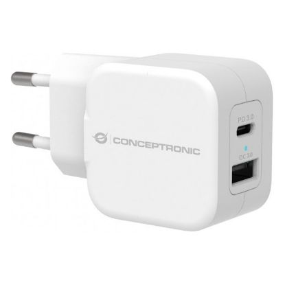 Imagem de Carregador de Tomada Conceptronic USB + Type-C 20W ALTHEA09W Branco