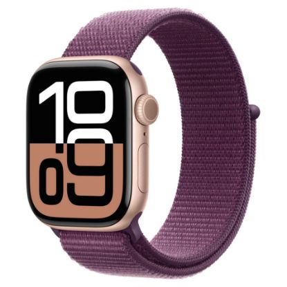 Imagem de Apple Watch Series 10 GPS Alumínio Rosa-dourado | Bracelete Loop Desportiva Ameixa (42mm)