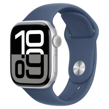 Imagem de Apple Watch Series 10 GPS Alumínio Prateado | Bracelete Desportiva Azul Denim - S/M (42mm)