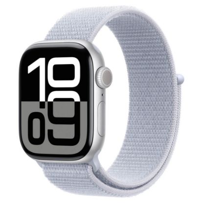 Imagem de Apple Watch Series 10 GPS Alumínio Prateado | Bracelete Loop Desportiva Nuvem Azul (42mm)